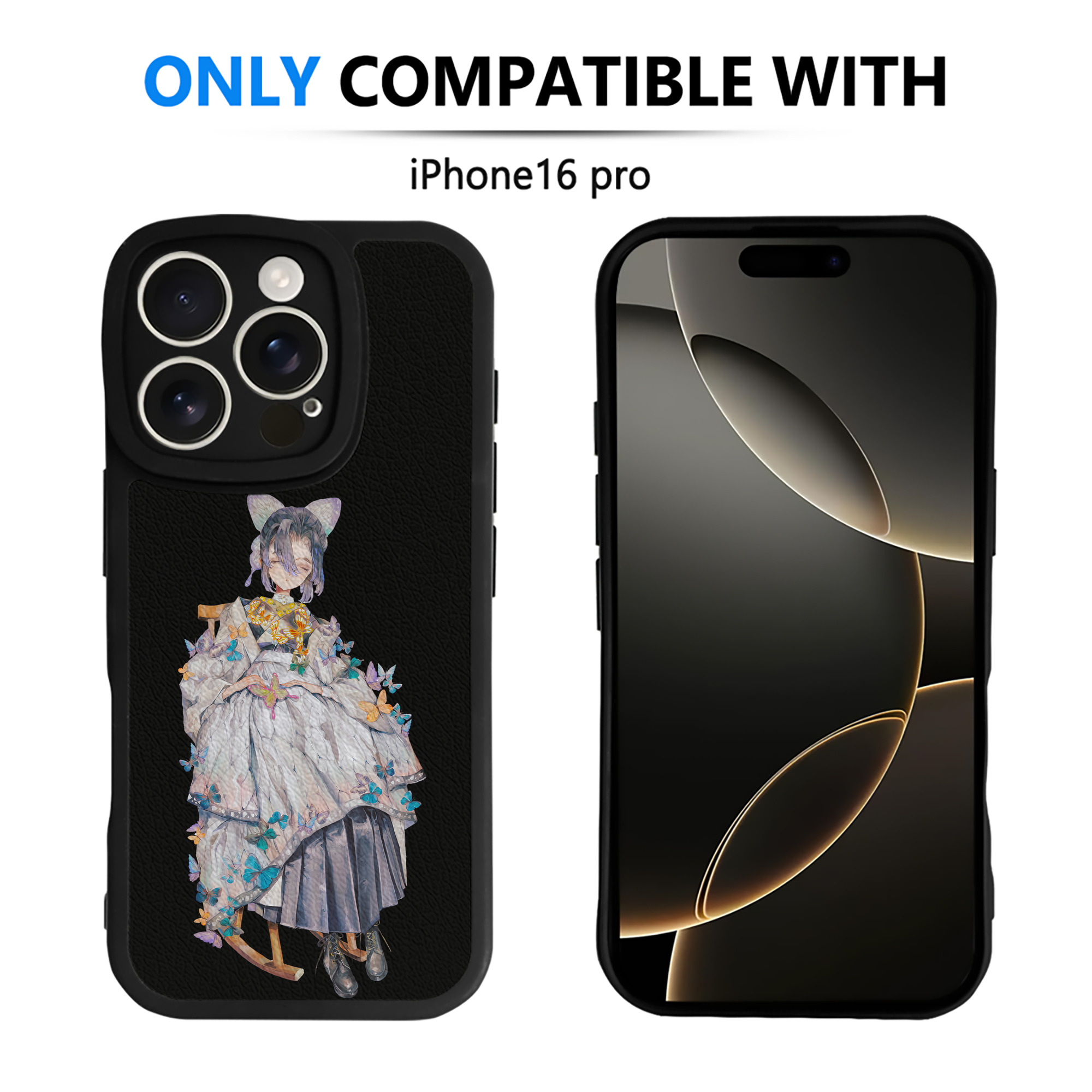 （画像用） 鬼滅の刃（きめつのやいば）蟲柱-胡蝶 しのぶ／こちょう しのぶ Kochou Shinobu 【iPhone 16シリーズ対応】シリコンスマホケース（レザー調） 材質：シリコン